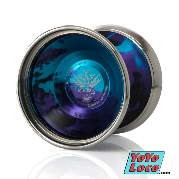 C3yoyodesign Krown Wst YoYo, Blue / Black / Purple acid wash with Silver rim