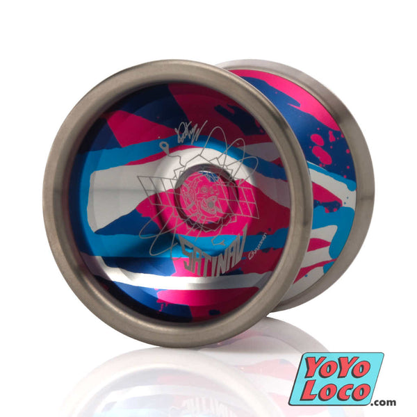 c3yoyodesign Satinav Bi-metal YoYo, Magenta / Blue / Silver Splash