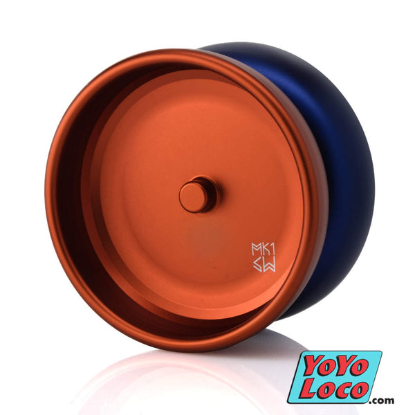 Mk1 x Spinworthy Harbinger YoYo, one half Navy Blue and one half Orange