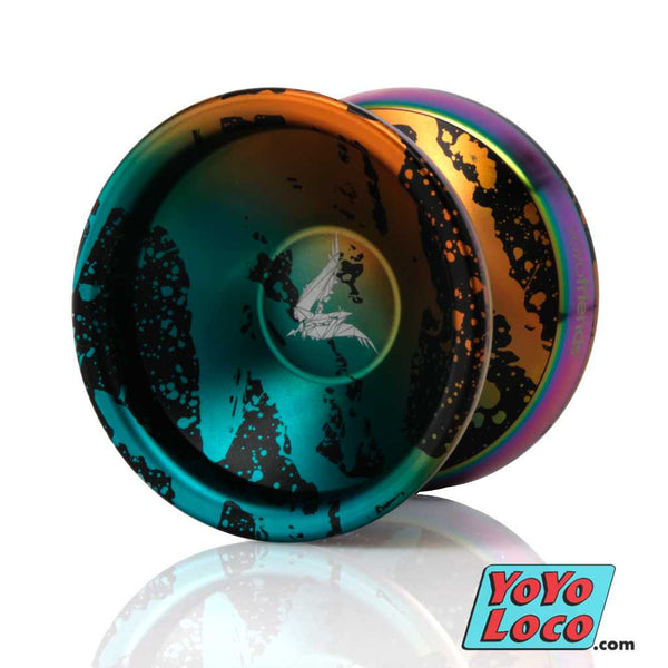 yoyofriends Sunwing YoYo, Green / Black Orange Acid Wash with Rainbow Rings