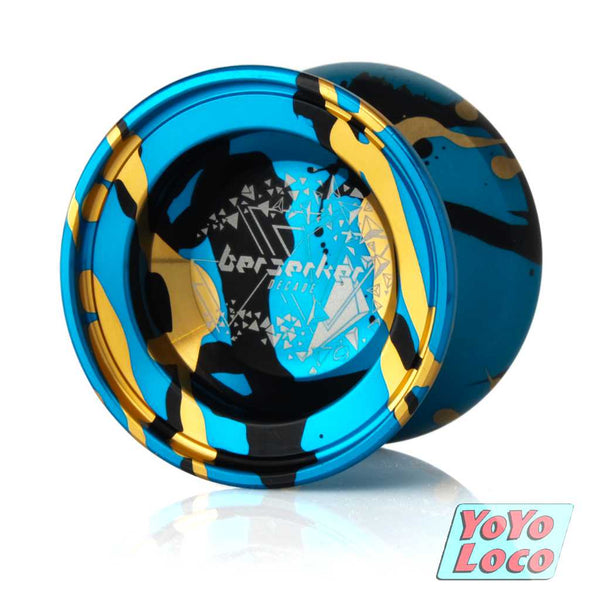 C3yoyodesign Berserker Decade YoYo, Blue w/ Gold and Black splash