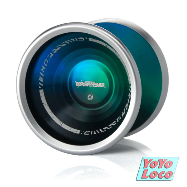C3yoyodesign Progressiver Bi-Metal YoYo, Blue Green fade acid wash with SandBlasted Silver Ring