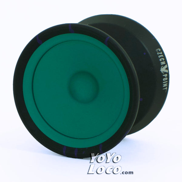 YoYoFactory Czech Point Pivot YoYo, Black w/ Blue Splash - Green Cap