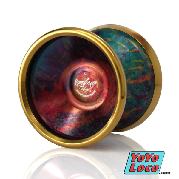 c3yoyodesign Ambition YoYo, Deep Purple / Blue / Orange Acid Wash with Gold ring