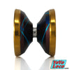 c3yoyodesign Eihwaz YoYo, Brown with Dark Blue and Vivid Blue Spash / Gold rim, profile view