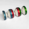 Luftverk Hybrid Fulvia Anodized YoYos. Cream white with Blue, Green and red rims, side by side