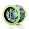 yoyofriends Clockwork bimetal yoyo Green / Blue / Purple-acidwash with raw SS rings and  Green PC rims
