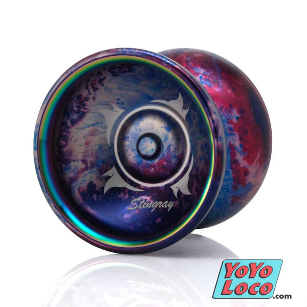 yoyofriends Stingray Bi-metal YoYo, Azure/Blue/Pink Acidwash with Rainbow Rings