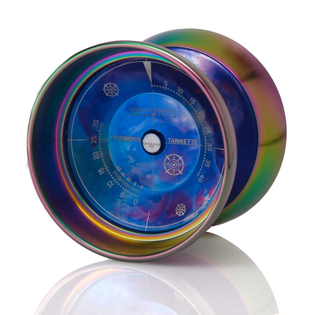 yoyofriends Tankette Bi-metal yoyo, Blue / Purple / Silver Acid Wash with Rainbow Rings