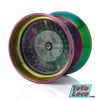 yoyofriends Tankette Bi-metal yoyo, Green / Blue / Purple Acid Wash with Rainbow Rings