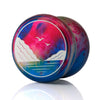 yoyofriends Tranquility YoYo in orange-blue-pink acid wash colorway with mountain landscape cap design