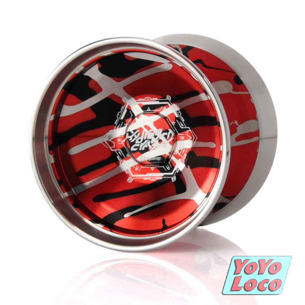 C3yoyodesign Hydrogen Crash Bimetal YoYo- Red with Black and Silver splash, Silver rims