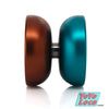 General-Yo Hatrick 2 Bi-Metal YoYo, teal green and bronze half swap with inset stainless steel rings, Badass edition, profile view