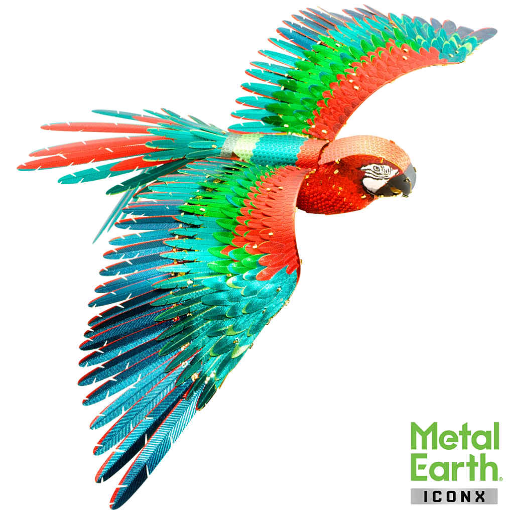 Scarlet Macaw Parrot in flight ICONX 3-D Metal Model